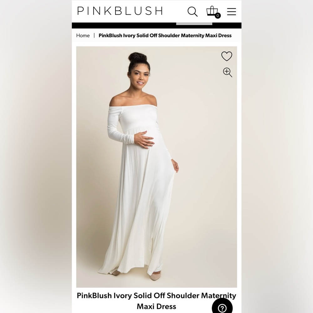 Pink Blush Long Sleeve Off-Shoulder White Maternity Dress